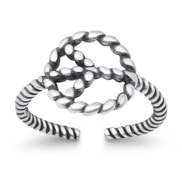 Peace Sign Toe Ring Band Twisted Braided 925 Sterling Silver (10mm)